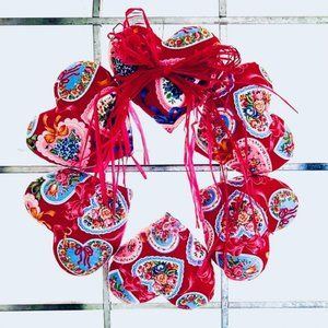 Vintage 1980's Pillow Hearts Valentine's Day Wreath - Like New